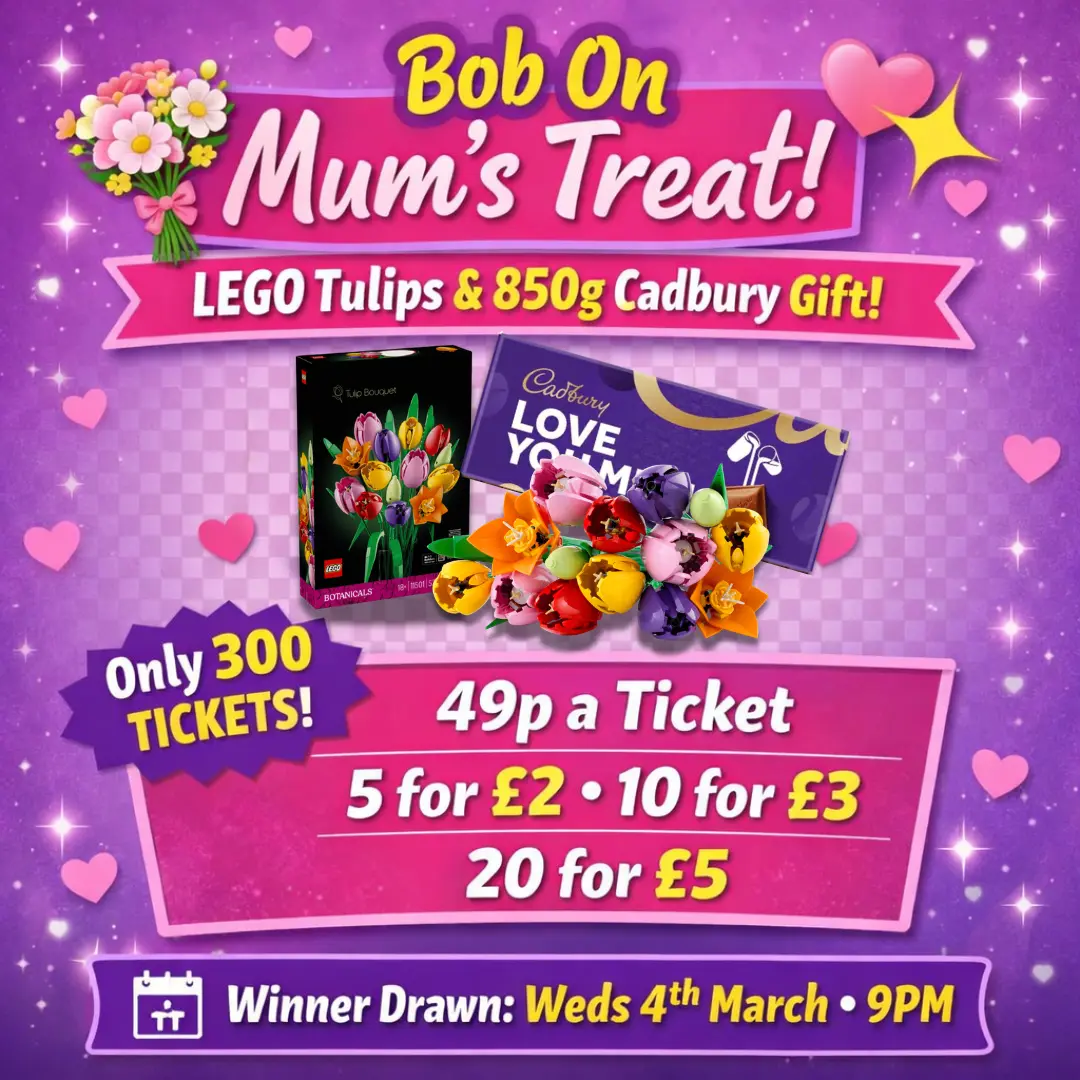 Bob On Mum’s Treat – LEGO Tulips & 850g Cadbury Gift