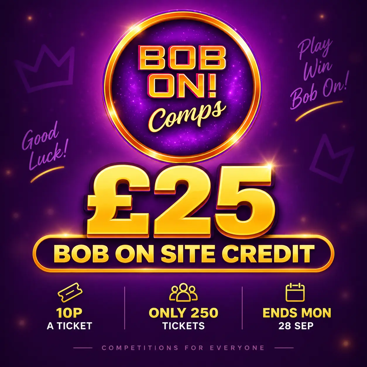 💜 £25 Bob On Site Credit | 10p a Ticket